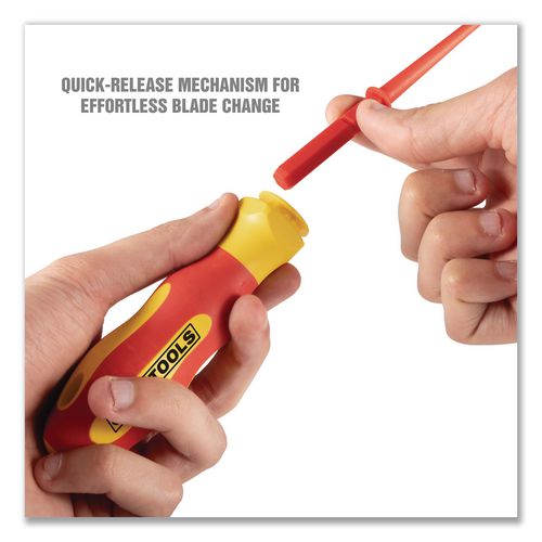 Image of OEMTOOLS® 22593 Insulated 10-Piece Interchangeable Bit Screwdriver Set, Metric Phillips and Slotted Blade Bits, Orange/Yellow Handle