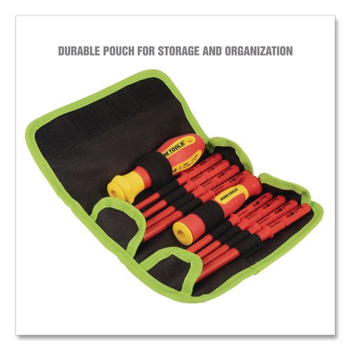 Image of OEMTOOLS® 22593 Insulated 10-Piece Interchangeable Bit Screwdriver Set, Metric Phillips and Slotted Blade Bits, Orange/Yellow Handle