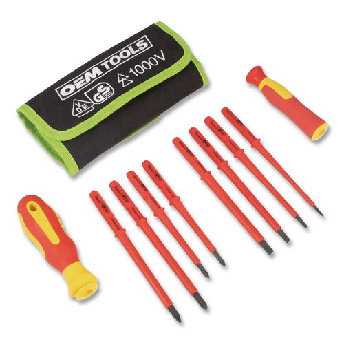 Image of OEMTOOLS® 22593 Insulated 10-Piece Interchangeable Bit Screwdriver Set, Metric Phillips and Slotted Blade Bits, Orange/Yellow Handle