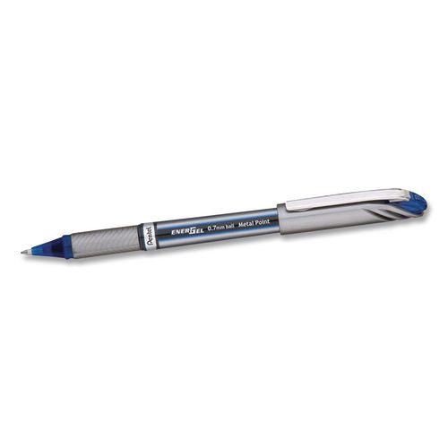 Image of Pentel® BL27-C EnerGel NV Gel Pen, Stick, Medium 0.7 mm, Blue Ink, Gray/Black/Blue Barrel, Dozen