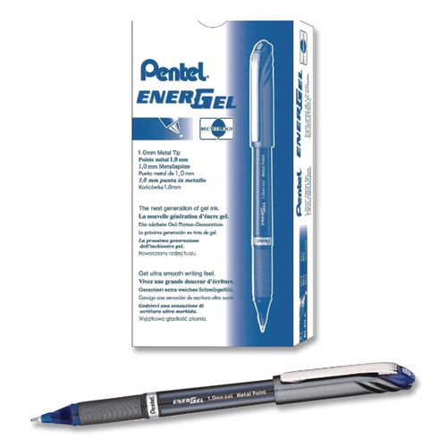 Image of Pentel® BL30-C EnerGel NV Gel Pen, Stick, Bold 1 mm, Blue Ink, Gray/Blue Barrel, Dozen