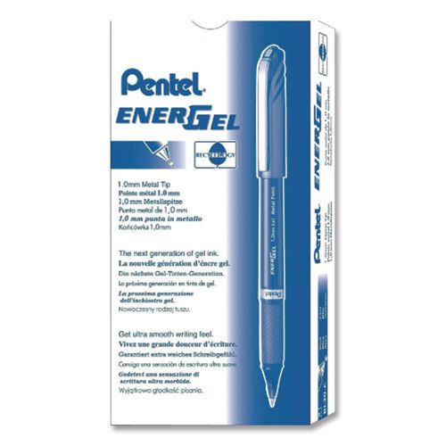 Image of Pentel® BL30-C EnerGel NV Gel Pen, Stick, Bold 1 mm, Blue Ink, Gray/Blue Barrel, Dozen