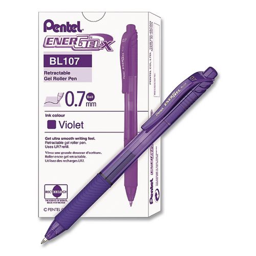 Image of Pentel® BL107-V EnerGel-X Gel Pen, Retractable, Medium 0.7 mm, Violet Ink, Translucent Violet/Violet Barrel, Dozen