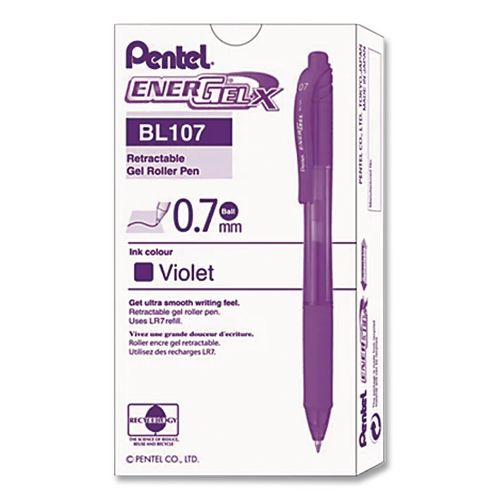 Image of Pentel® BL107-V EnerGel-X Gel Pen, Retractable, Medium 0.7 mm, Violet Ink, Translucent Violet/Violet Barrel, Dozen
