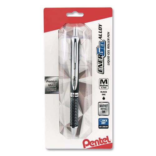 Image of Pentel® BL407A-A Energel Alloy Rt Gel Pen, Retractable, Medium 0.7 Mm, Black Ink, Black Barrel