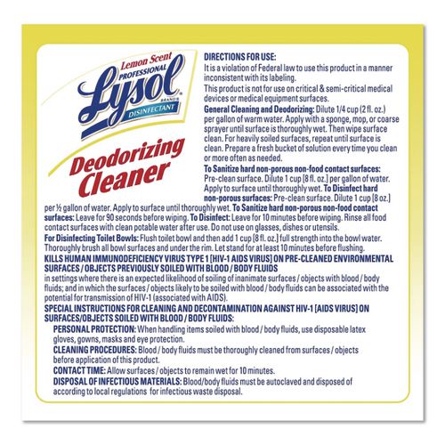 Image of Professional LYSOL® Brand 19200-99985 Disinfectant Deodorizing Cleaner Concentrate, 1 gal Bottle, Lemon Scent