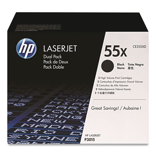Image of HP CE255XD HP 55x, (ce255x-D) 2-Pack High-Yield Black Original Laserjet Toner Cartridges