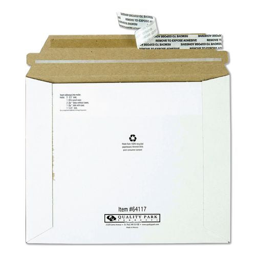 Image of Quality Park QUA64117 Economy Disk/CD Mailer for CDs/DVDs, Square Flap, Redi-Strip Adhesive Closure, 7.5 x 6.06, White, 100/Carton