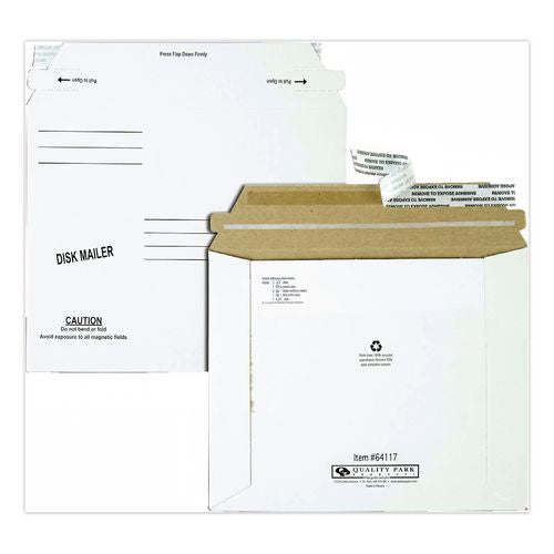 Image of Quality Park QUA64117 Economy Disk/CD Mailer for CDs/DVDs, Square Flap, Redi-Strip Adhesive Closure, 7.5 x 6.06, White, 100/Carton