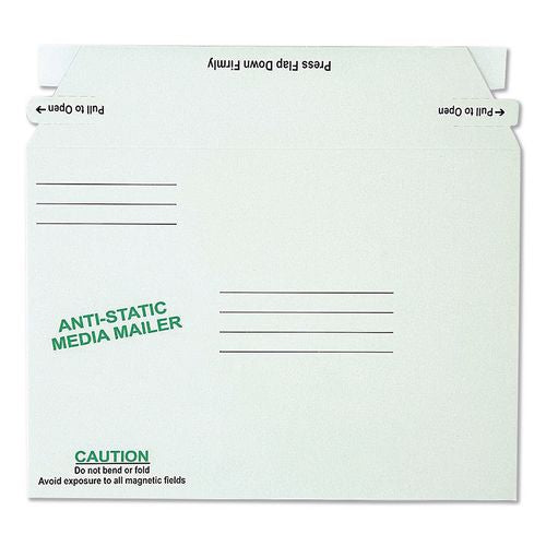 Image of Quality Park QUA64126 Antistatic Fiberboard Disk CD/DVD Mailer, Cheese Blade Flap, Redi-Strip Adhesive Closure, 6 x 8.63, White, 25/Box