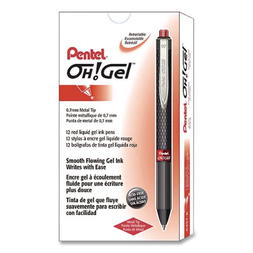Image of Pentel® K497-B Oh! Gel Pen, Retractable, Medium 0.7 Mm, Red Ink, Black Barrel, Dozen