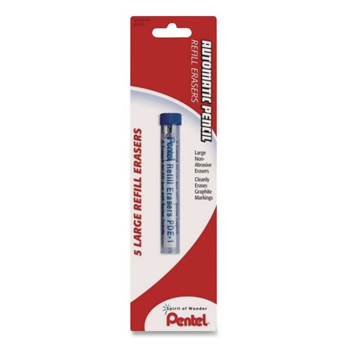 Image of Pentel® PDE-1 Eraser Refills For Pentel Champ, E-Sharp, Jolt, Icy And Quicker Clicker Pencils, Cylindrical Rod, White, 5/tube
