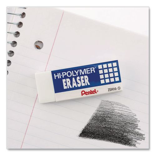 Image of Pentel® ZEH10BP3-K6 Hi-Polymer Eraser, For Pencil Marks, Rectangular Block, Medium, White, 3/pack
