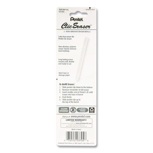 Image of PentelÂ® Clic Eraser Refills For Pentel Clic Erasers, Cylindrical Rod, White, 2/pack