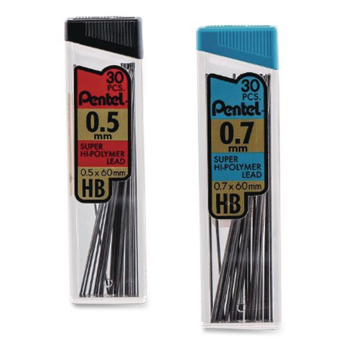 Image of Pentel® C257BPHB6 Super Hi-Polymer Lead Refill Value Pack, 0.5 Mm; 0.7 Mm, Hb, Black, 30/tube, 6 Tubes/pack