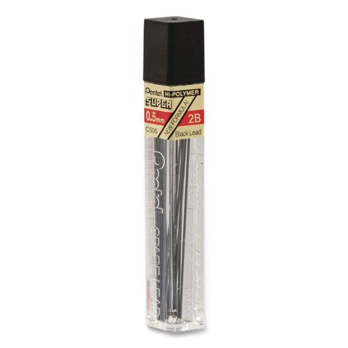 Image of PentelÂ® Super Hi-Polymer Lead Refills, 0.5 Mm, 2b, Black, 12/tube
