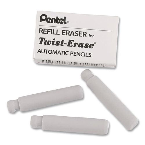 Image of Pentel® E10BP-K6 Eraser Refills For Pentel Side Fx And Twist-Erase Pencils, Cylindrical Rod, White, 3/tube