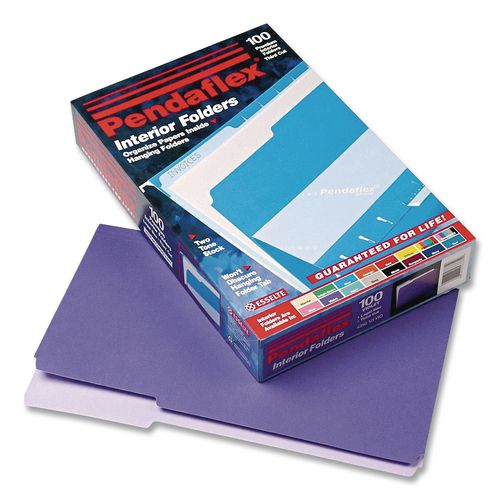 Image of Pendaflex® 4350 1/3 VIO Interior File Folders, 1/3-Cut Tabs: Assorted, Legal Size, Violet, 100/Box