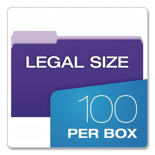 Image of Pendaflex® 4350 1/3 VIO Interior File Folders, 1/3-Cut Tabs: Assorted, Legal Size, Violet, 100/Box