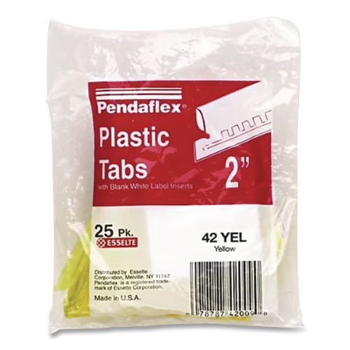 Image of Pendaflex® 42 YEL Transparent Colored Tabs For Hanging File Folders, 1/5-Cut, Yellow, 2" Wide, 25/Pack