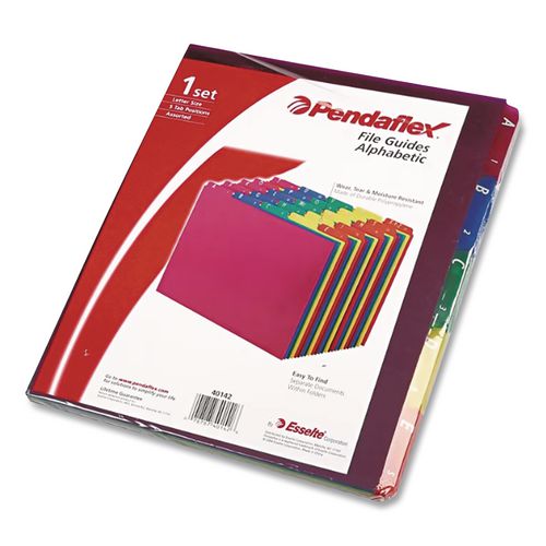 Image of Pendaflex® 40142 Poly Top Tab File Guides, 1/5-Cut Top Tab, A To Z, 8.5 X 11, Assorted Colors, 25/set