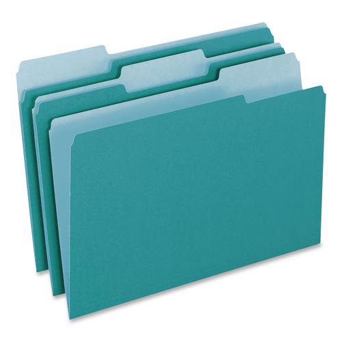 Image of Pendaflex® 4210 1/3 AQU Interior File Folders, 1/3-Cut Tabs: Assorted, Letter Size, Aqua, 100/Box