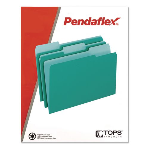 Image of Pendaflex® 4210 1/3 AQU Interior File Folders, 1/3-Cut Tabs: Assorted, Letter Size, Aqua, 100/Box