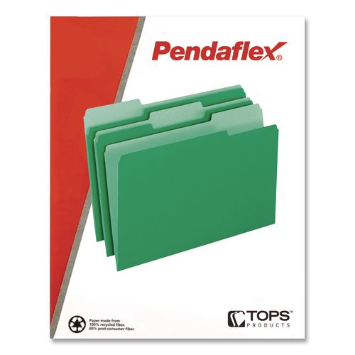 Image of Pendaflex® 4210 1/3 BGR Interior File Folders, 1/3-Cut Tabs: Assorted, Letter Size, Bright Green, 100/Box