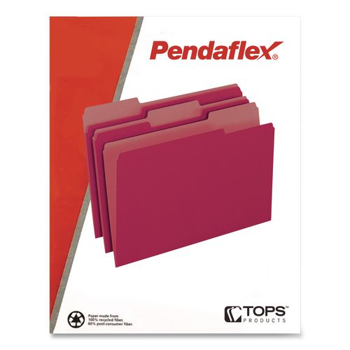 Image of Pendaflex® 4210 1/3 BUR Interior File Folders, 1/3-Cut Tabs: Assorted, Letter Size, Burgundy, 100/Box