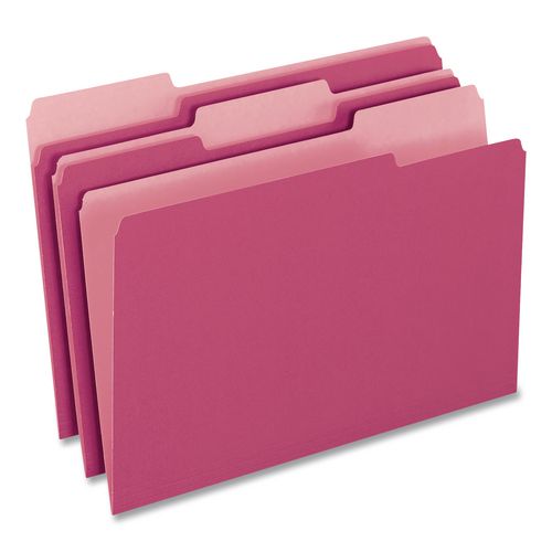 Image of Pendaflex® 4210 1/3 PIN Interior File Folders, 1/3-Cut Tabs: Assorted, Letter Size, Pink, 100/Box