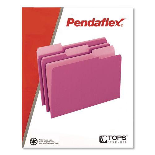 Image of Pendaflex® 4210 1/3 PIN Interior File Folders, 1/3-Cut Tabs: Assorted, Letter Size, Pink, 100/Box