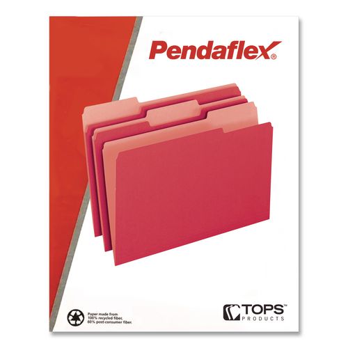 Image of Pendaflex® 4210 1/3 RED Interior File Folders, 1/3-Cut Tabs: Assorted, Letter Size, Red, 100/Box