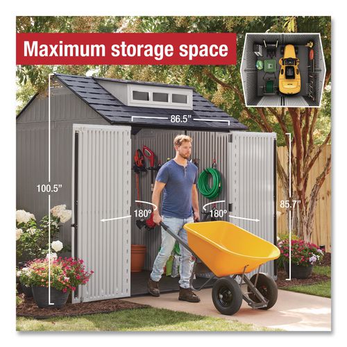 Image of Rubbermaid® 2145548 Storage Shed, 337 cu ft, 7 ft x 7 ft x 8 ft, Brown