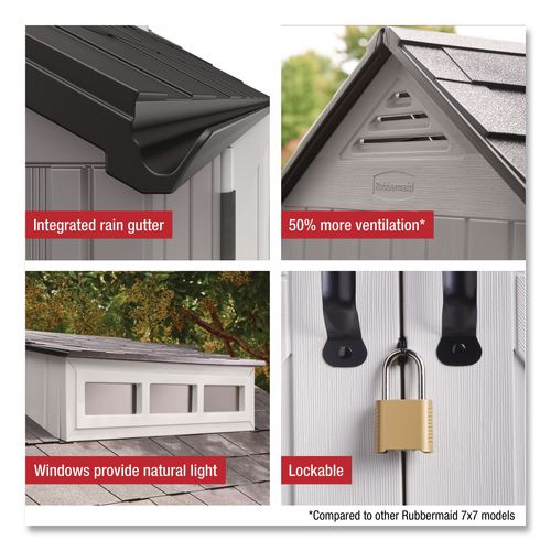 Image of Rubbermaid® 2145548 Storage Shed, 337 cu ft, 7 ft x 7 ft x 8 ft, Brown