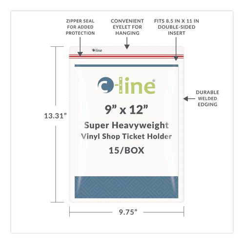 Image of C-Line® 82912 Industrial Zipper Seal Shop Ticket Holders, Super Heavy-Duty, Top Load 9 x 12 Insert, Clear Front, 15/Box