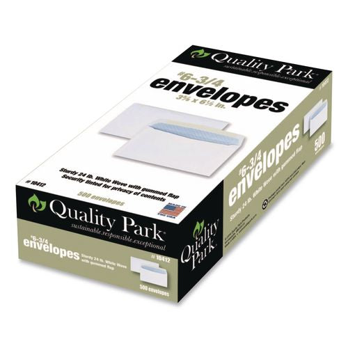 Image of Quality Park QUA10412 Security Tint Business Envelope, #6 3/4, Commercial Flap, Gummed Closure, 3.63 x 6.5, White, 500/Box
