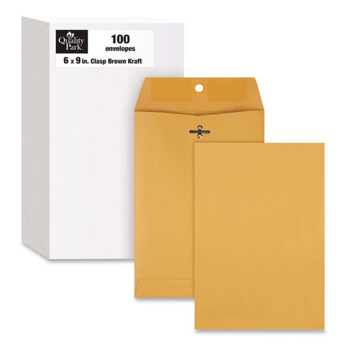 Image of Quality Park QUA37755 Clasp Envelope, 32 lb Bond Weight Kraft, #1, Square Flap, Clasp/Gummed Closure, 6 x 9, Brown Kraft, 100/Box