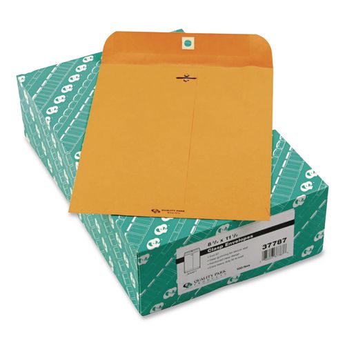 Image of Quality Park QUA37787 Clasp Envelope, 32 lb Bond Weight Kraft, #87, Square Flap, Clasp/Gummed Closure, 8.75 x 11.5, Brown Kraft, 100/Box