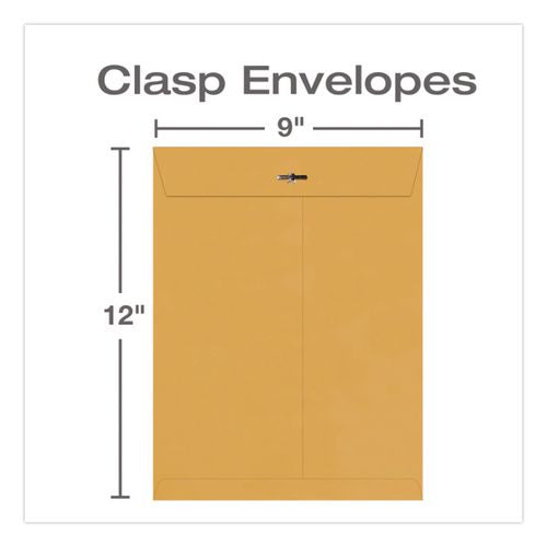 Image of Quality Park QUA37790 Clasp Envelope, 32 lb Bond Weight Kraft, #10 1/2, Square Flap, Clasp/Gummed Closure, 9 x 12, Brown Kraft, 100/Box