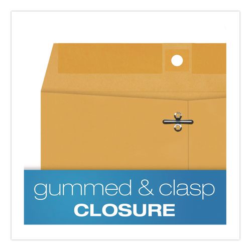 Image of Quality Park QUA37790 Clasp Envelope, 32 lb Bond Weight Kraft, #10 1/2, Square Flap, Clasp/Gummed Closure, 9 x 12, Brown Kraft, 100/Box