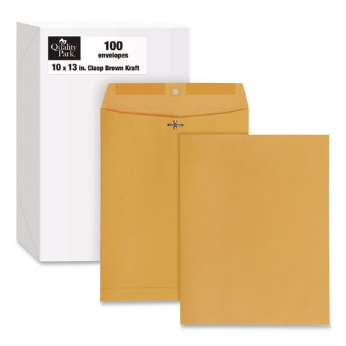 Image of Quality Park QUA37797 Clasp Envelope, 32 lb Bond Weight Kraft, #97, Square Flap, Clasp/Gummed Closure, 10 x 13, Brown Kraft, 100/Box