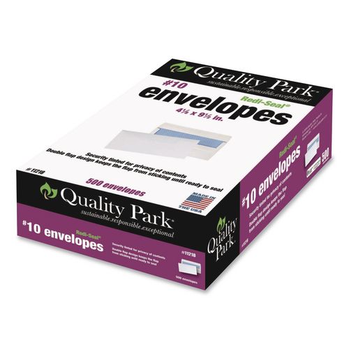 Image of Quality Park QUA11218 Redi-Seal Security-Tint Envelope, #10, Commercial Flap, Redi-Seal Adhesive Closure, 4.13 x 9.5, White, 500/Box