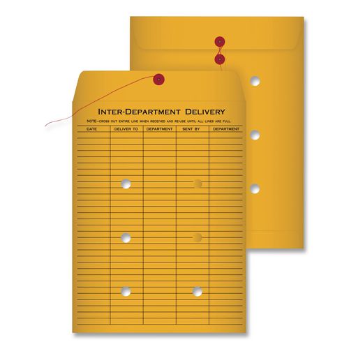 Image of Quality Park QUA63462 Brown Kraft String/Button Interoffice Envelope, #90, One-Sided Five-Column Format, 31-Entries, 9 x 12, Brown Kraft, 100/CT