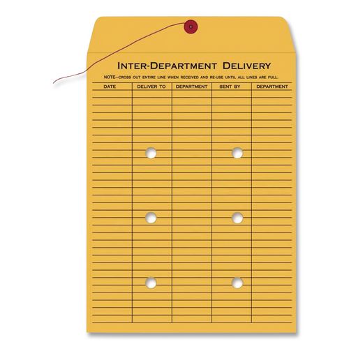 Image of Quality Park QUA63462 Brown Kraft String/Button Interoffice Envelope, #90, One-Sided Five-Column Format, 31-Entries, 9 x 12, Brown Kraft, 100/CT