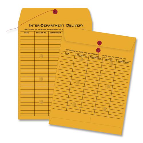 Image of Quality Park QUA63561 Brown Kraft String/Button Interoffice Envelope, #97, Two-Sided Five-Column Format, 52-Entries, 10 x 13, Brown Kraft, 100/CT
