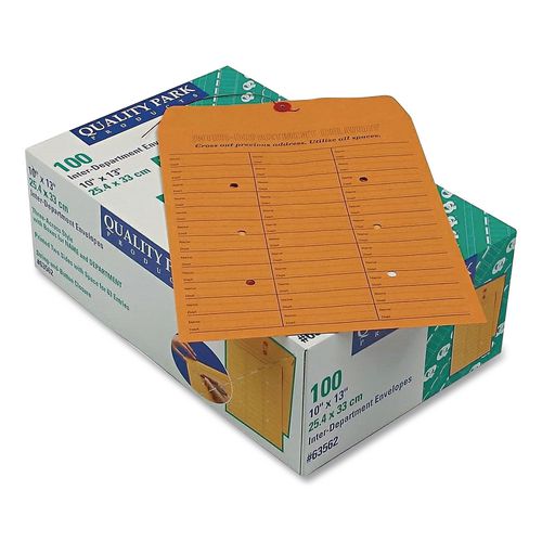 Image of Quality Park QUA63562 Brown Kraft String/button Box-Style Interoffice Envelope, #97, Two-Sided Three-Column Format, 10 X 13, Brown Kraft, 100/box