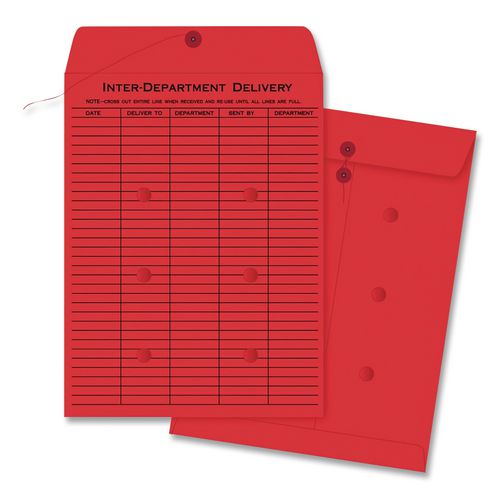 Image of Quality Park QUA63574 Colored Paper String And Button Interoffice Envelope, #97, One-Sided Five-Column Format, 10 X 13, Red, 100/box