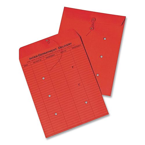Image of Quality Park QUA63574 Colored Paper String And Button Interoffice Envelope, #97, One-Sided Five-Column Format, 10 X 13, Red, 100/box