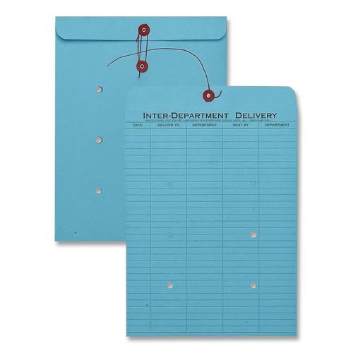 Image of Quality Park QUA63577 Colored Paper String And Button Interoffice Envelope, #97, One-Sided Five-Column Format, 10 X 13, Blue, 100/box