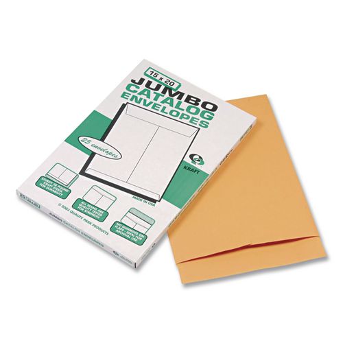 Image of Quality Park Jumbo Size Kraft Envelope, Cheese Blade Flap, Fold-Over Closure, 15 x 20, Brown Kraft, 25/Pack